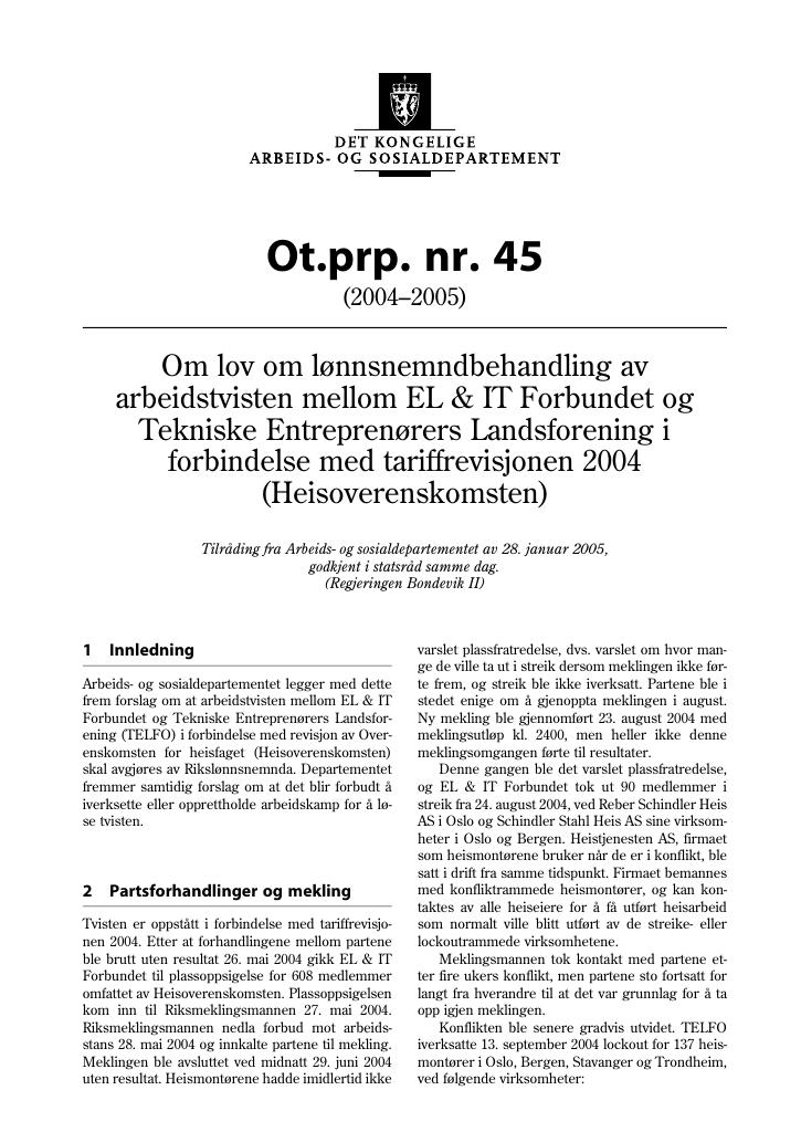 Forsiden av dokumentet Ot.prp. nr. 45 (2004-2005)