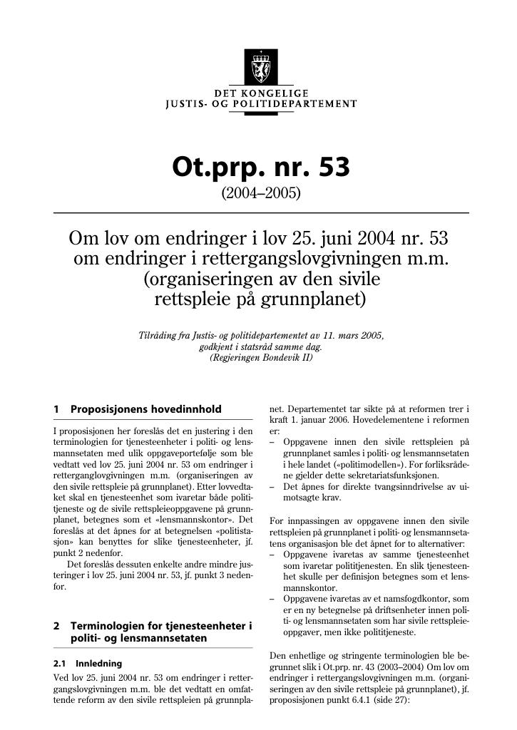 Forsiden av dokumentet Ot.prp. nr. 53 (2004-2005)