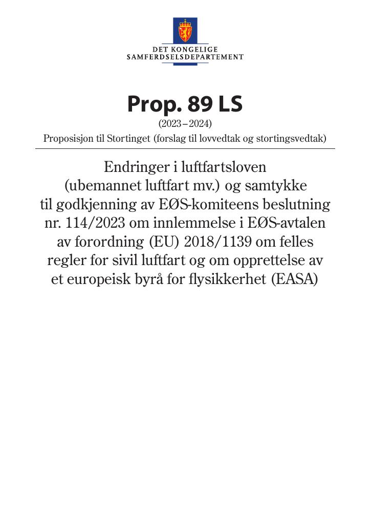 Forsiden av dokumentet Prop. 89 LS (2023–2024)
