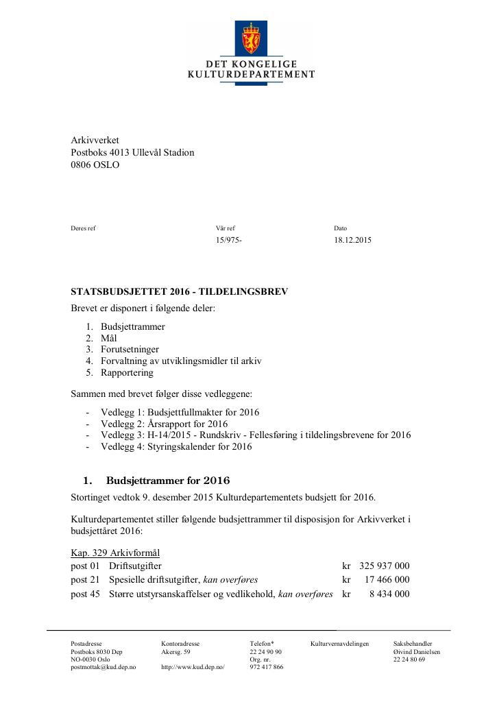 Forsiden av dokumentet Tildelingsbrev (.pdf)