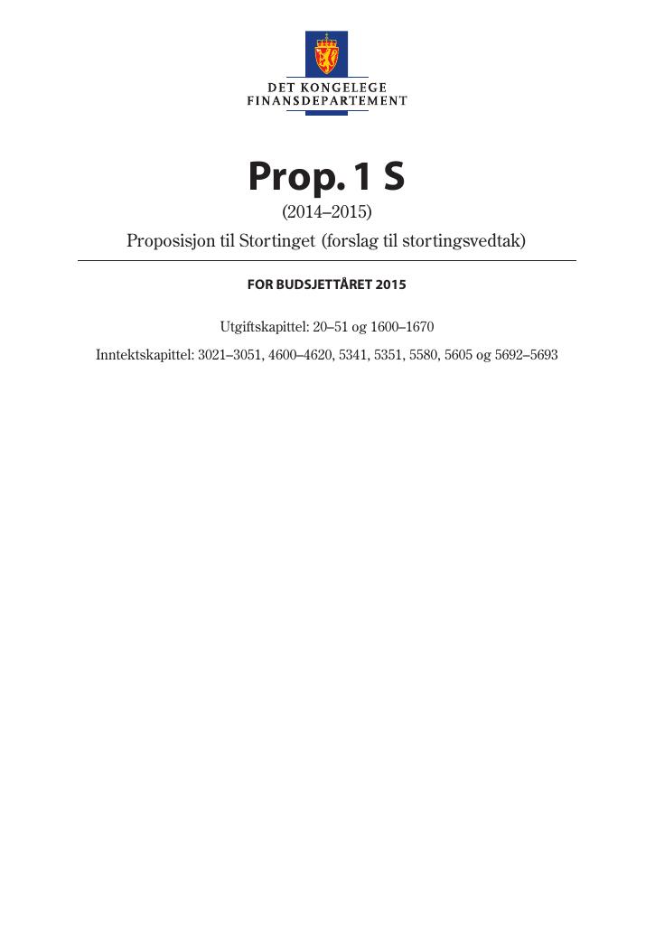 Forsiden av dokumentet Prop. 1 S (2014–2015)
