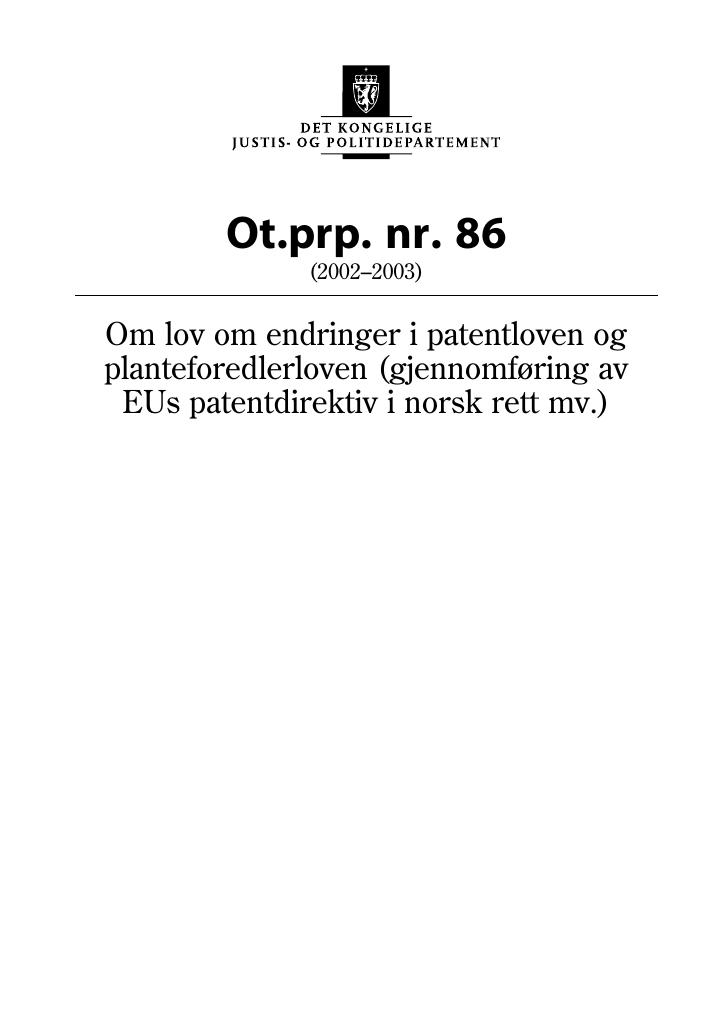 Forsiden av dokumentet Ot.prp. nr. 86 (2002-2003)