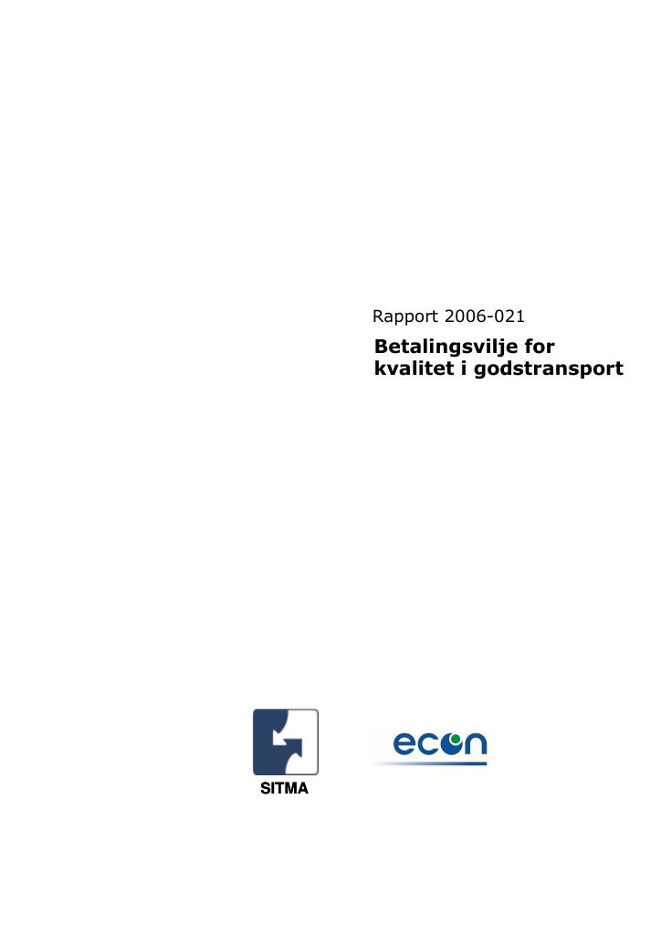 Forsiden av dokumentet Betalingsvilje for kvalitet i godstransport