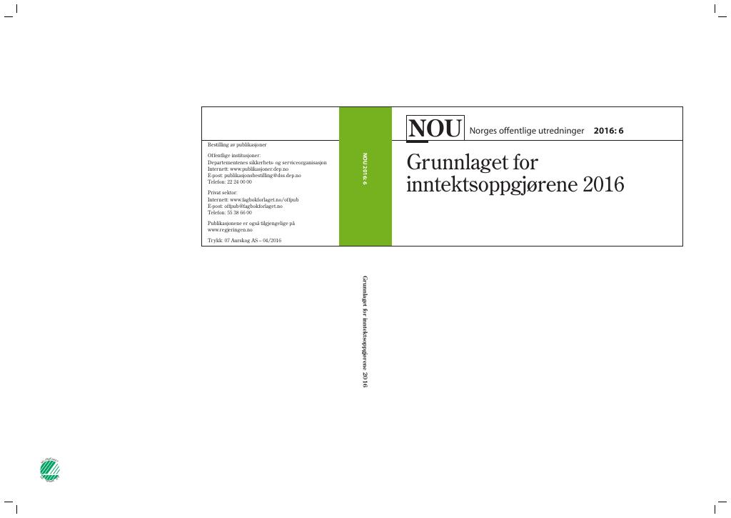Forsiden av dokumentet NOU 2016: 6 - Grunnlaget for inntektsoppgjørene 2016