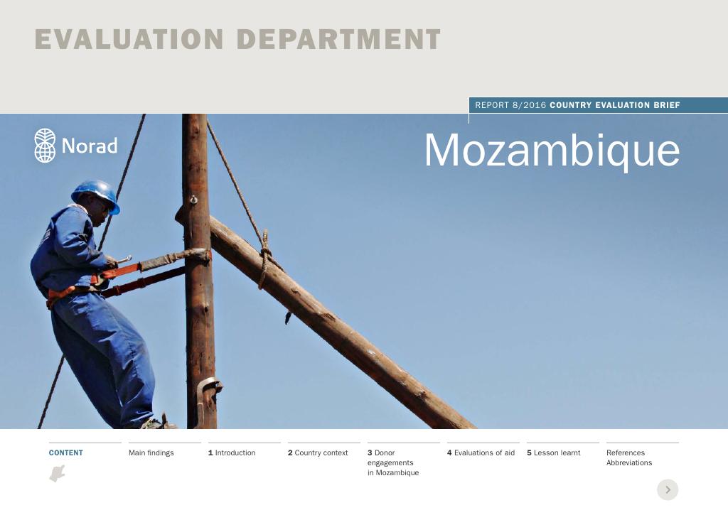 Forsiden av dokumentet Country Evaluation Brief: Mozambique