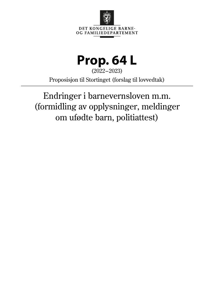 Forsiden av dokumentet Prop. 64 L (2022–2023)