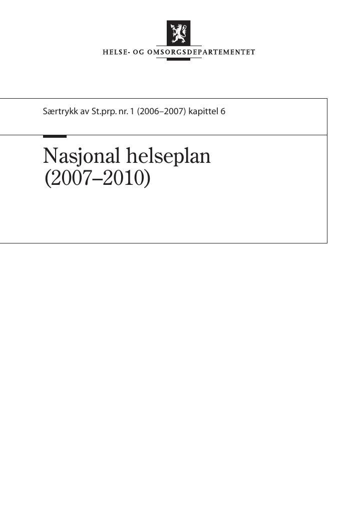 Forsiden av dokumentet Nasjonal helseplan (2007–2010)