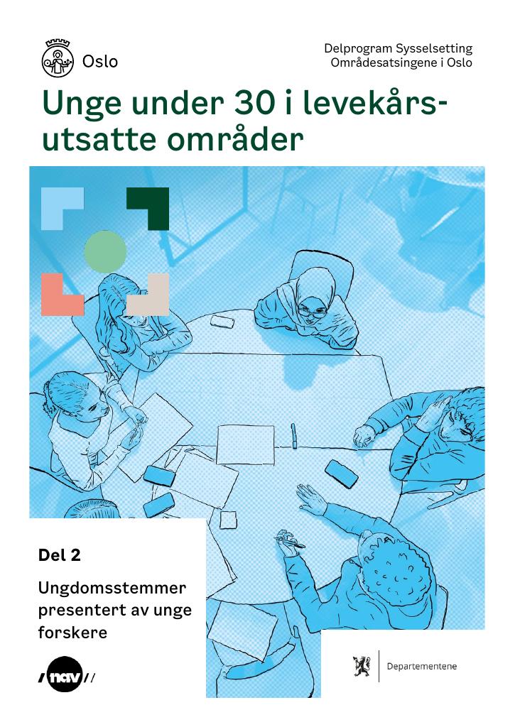 Forsiden av dokumentet Unge under 30 i levekårsutsatte områder : Del 2 Ungdomsstemmer presentert av unge forskere