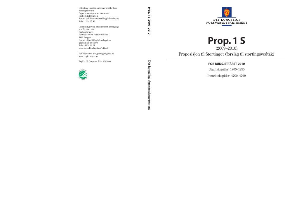 Forsiden av dokumentet Prop. 1 S (2009–2010)
