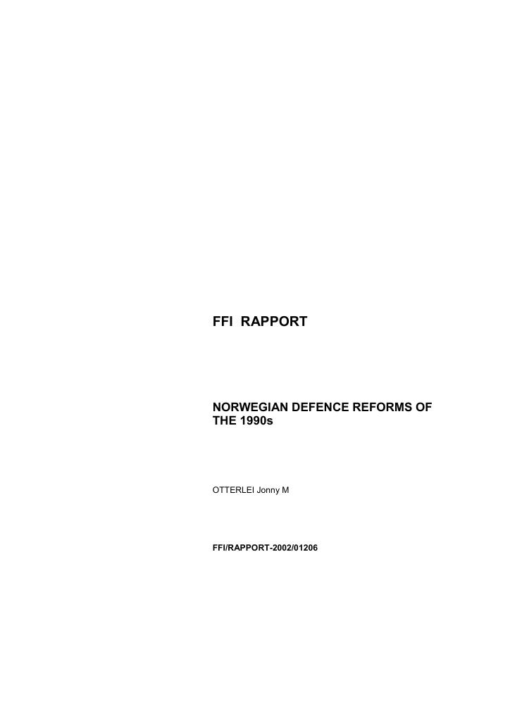 Forsiden av dokumentet Norwegian defence reforms of the 1990s