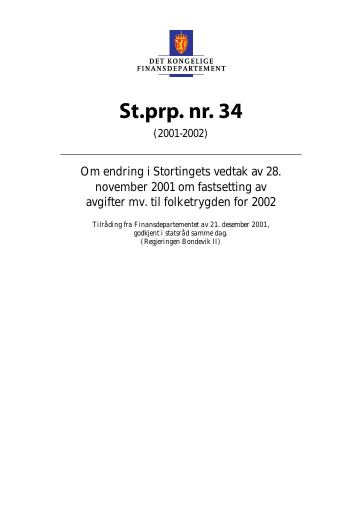Forsiden av dokumentet St.prp. nr. 34 (2001-2002)