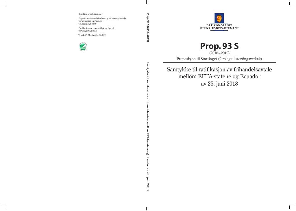 Forsiden av dokumentet Prop. 93 S (2018–2019)