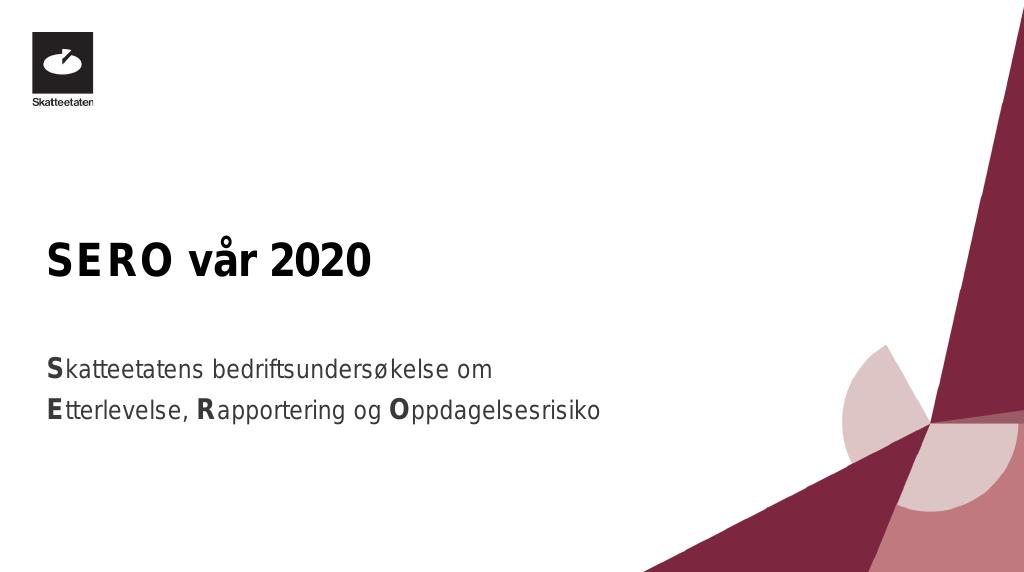 Forsiden av dokumentet SERO vår 2020 - Skatteetatens bedriftsundersøkelse om Etterlevelse, Rapportering og Oppdagelsesrisiko