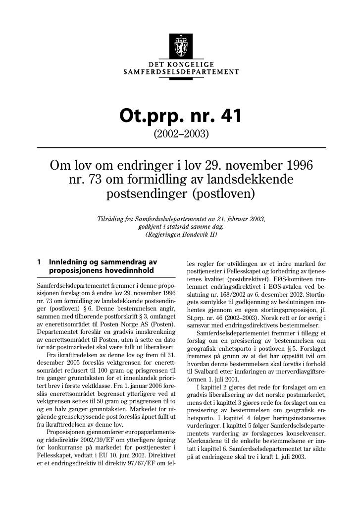 Forsiden av dokumentet Ot.prp. nr. 41 (2002-2003)