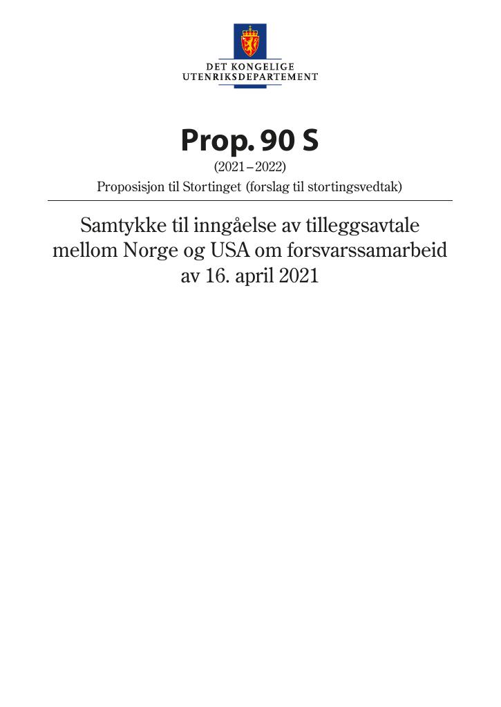 Forsiden av dokumentet Prop. 90 S (2021–2022)