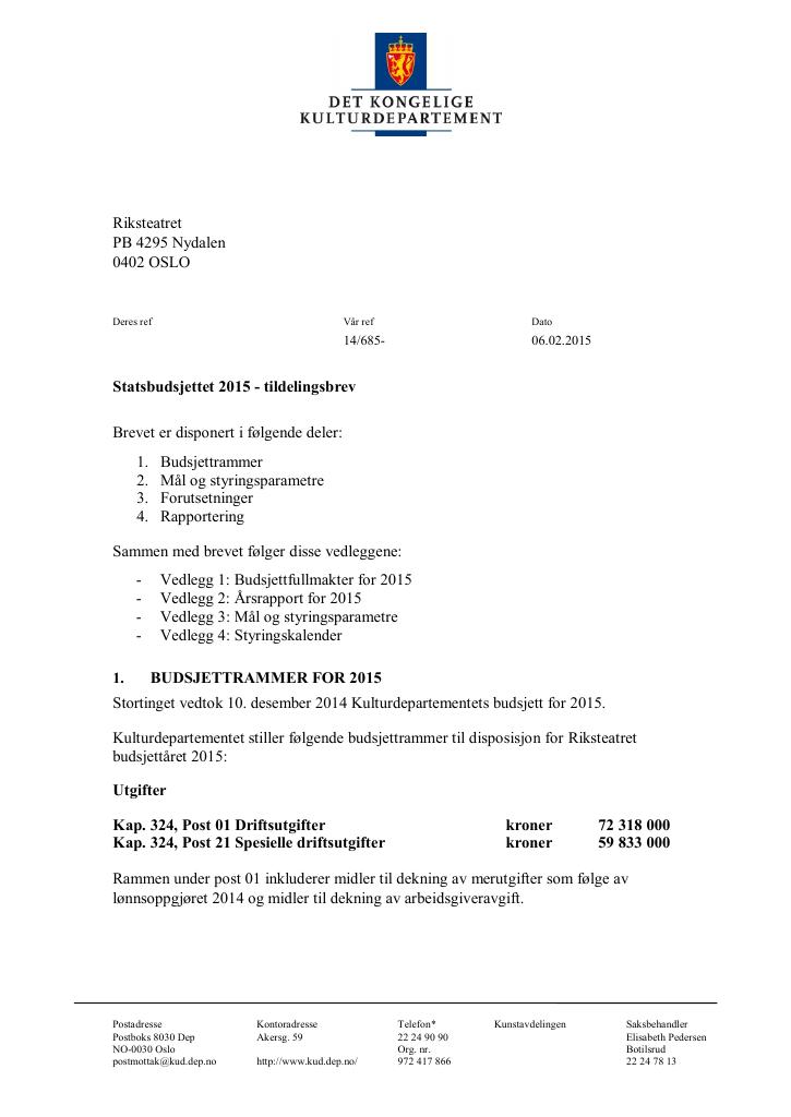 Forsiden av dokumentet Tildelingsbrev (.pdf)
