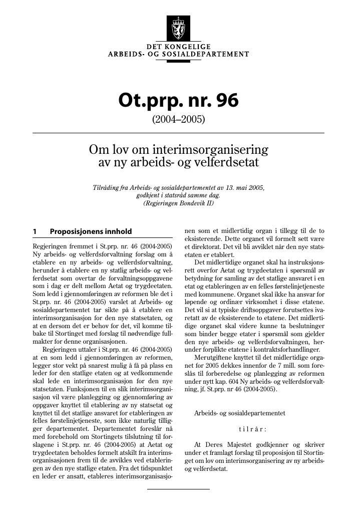 Forsiden av dokumentet Ot.prp. nr. 96 (2004-2005)