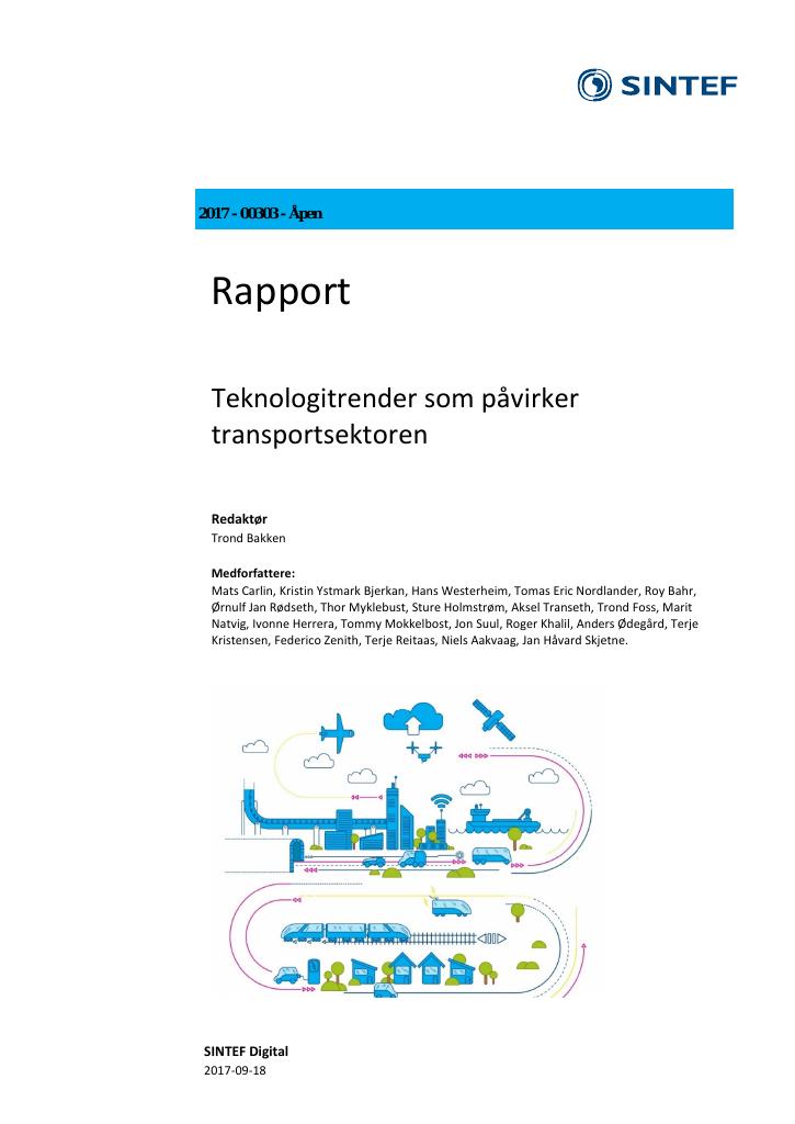 Forsiden av dokumentet Teknologitrender som påvirker 
transportsektoren