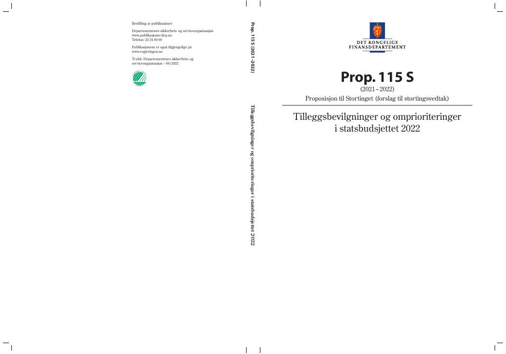 Forsiden av dokumentet Prop. 115 S (2021–2022)
