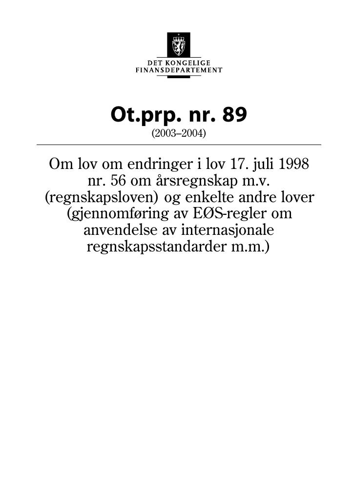 Forsiden av dokumentet Ot.prp. nr. 89 (2003-2004)