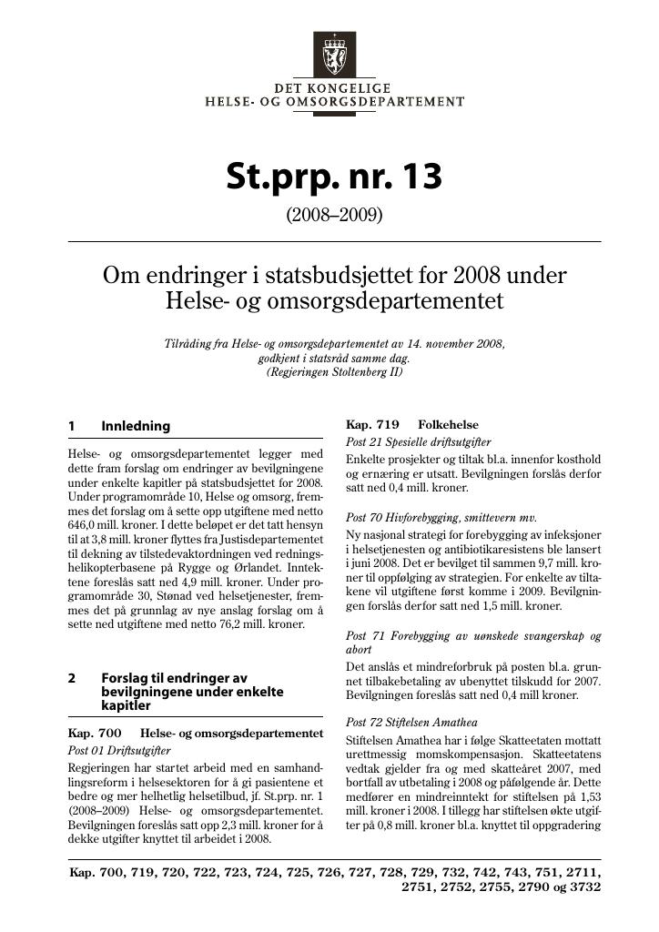 Forsiden av dokumentet St.prp. nr. 13 (2008-2009)