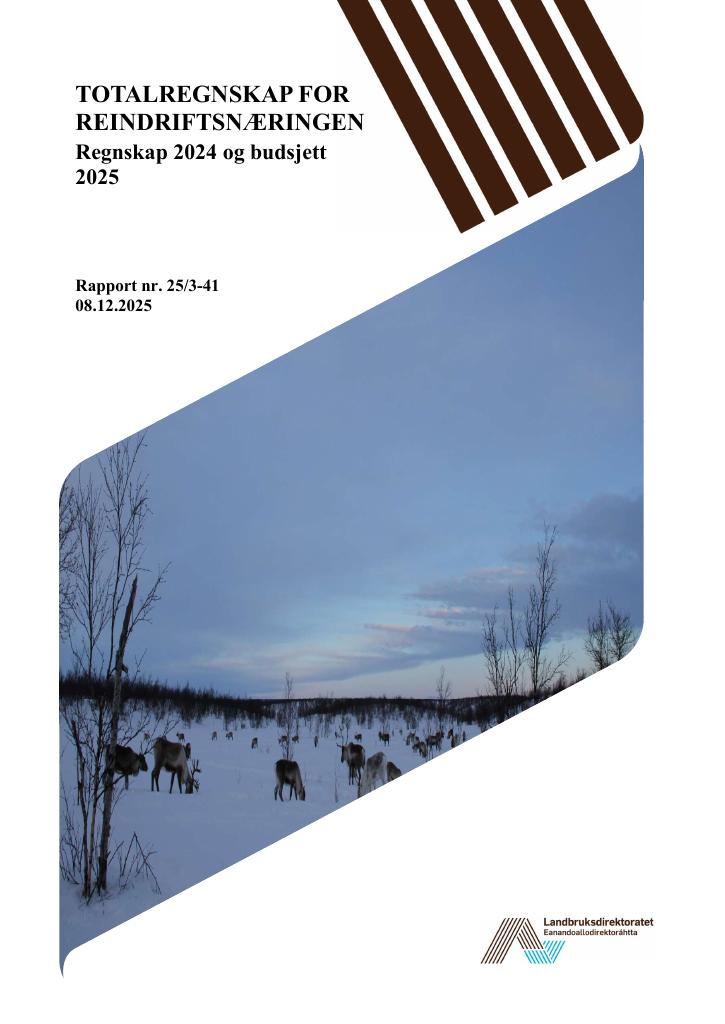 Forsiden av dokumentet Totalregnskap for reindriftsnæringen – Regnskap 2024 og budsjett 2025