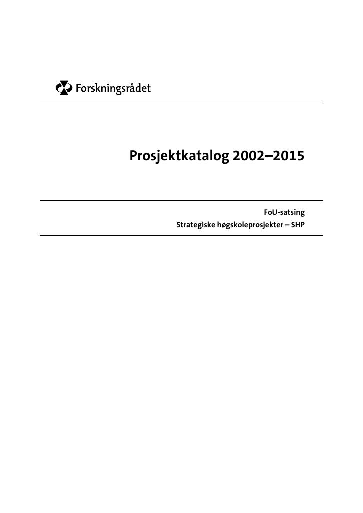 Forsiden av dokumentet Prosjektkatalog 2002-2015