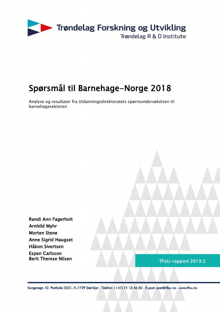 Forsiden av dokumentet Spørsmål til Barnehage-Norge 2018