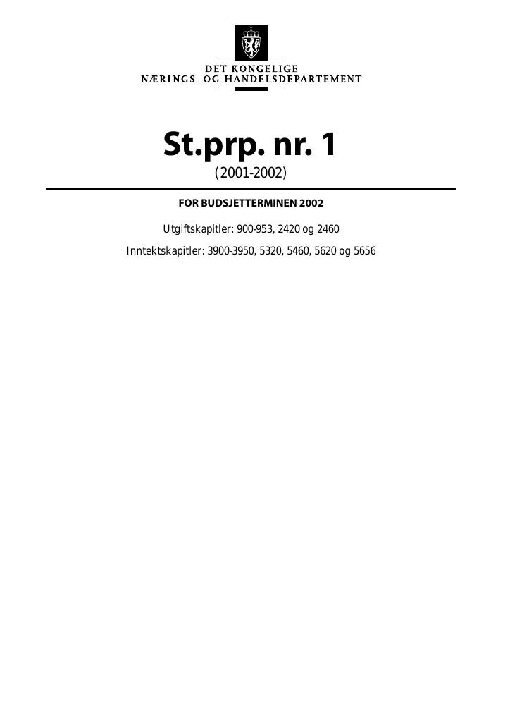 Forsiden av dokumentet St.prp. nr. 01 (2001-2002)