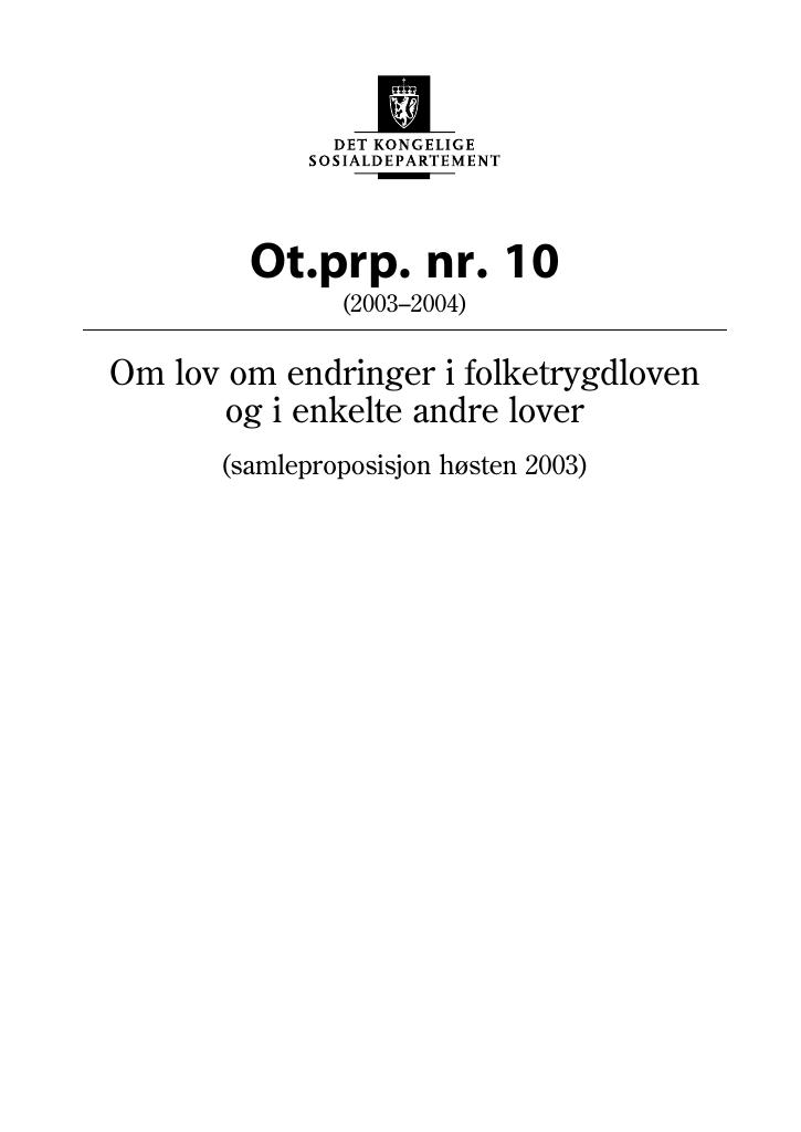 Forsiden av dokumentet Ot.prp. nr. 10 (2003-2004)