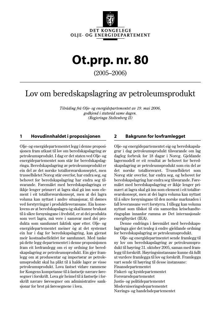 Forsiden av dokumentet Ot.prp. nr. 80 (2005-2006)