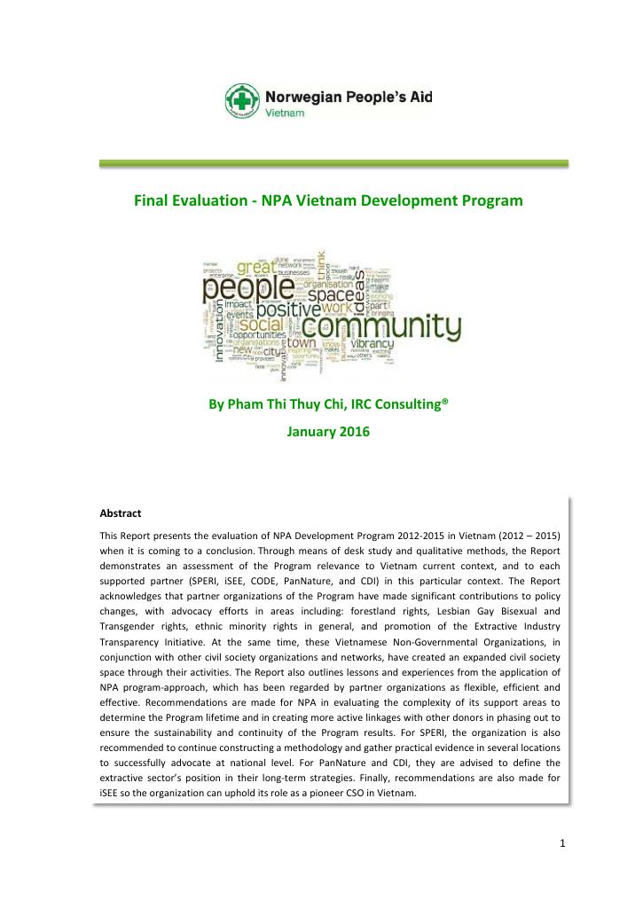 Forsiden av dokumentet The Vietnam Development Programme, 2012-2015, of Norwegian People’s Aid