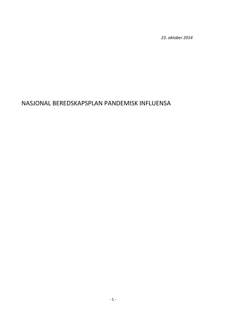 Forsiden av dokumentet Nasjonal beredskapsplan pandemisk influensa