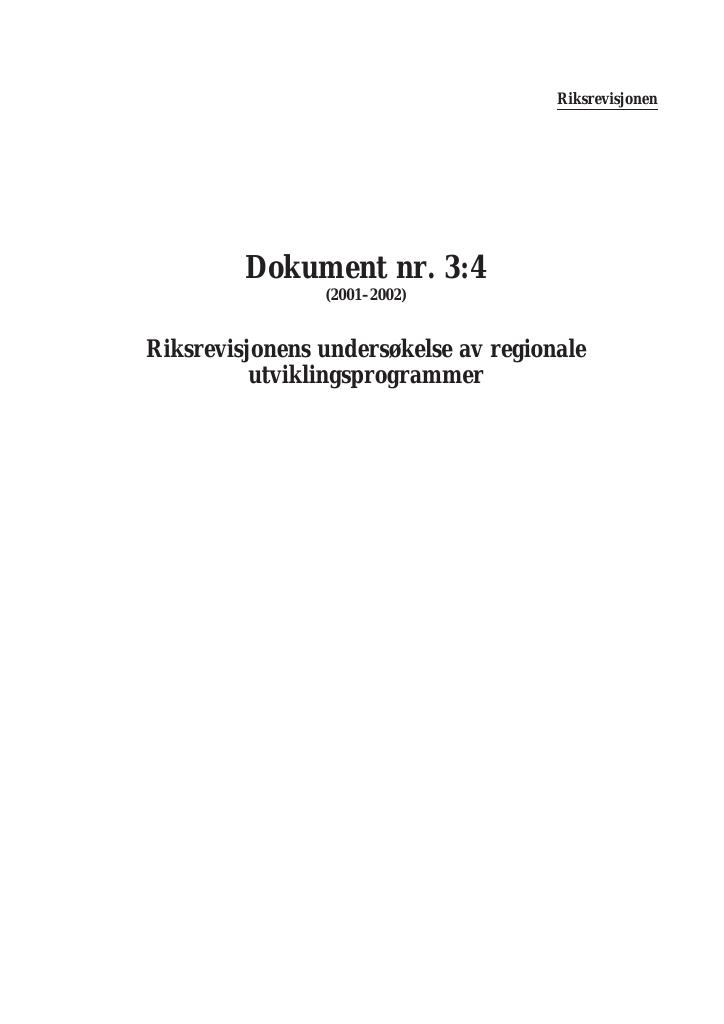 Forsiden av dokumentet Riksrevisjonens undersøkelse av regionale utviklingsprogrammer