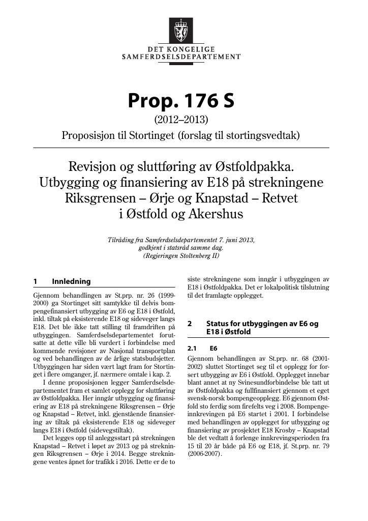 Forsiden av dokumentet Prop. 176 S (2012–2013)