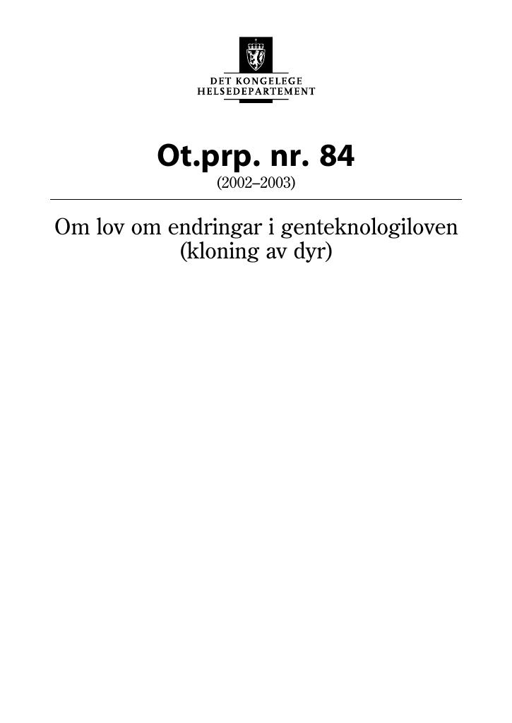 Forsiden av dokumentet Ot.prp. nr. 84 (2002-2003)