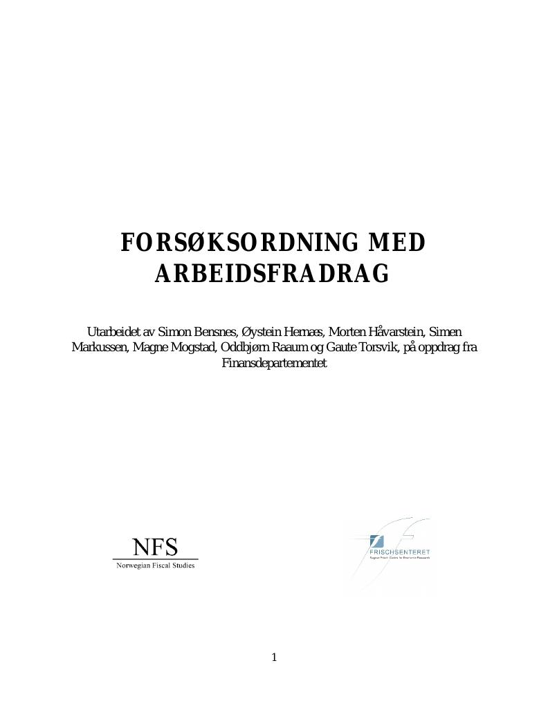 Forsiden av dokumentet Forsøksordning med arbeidsfradrag