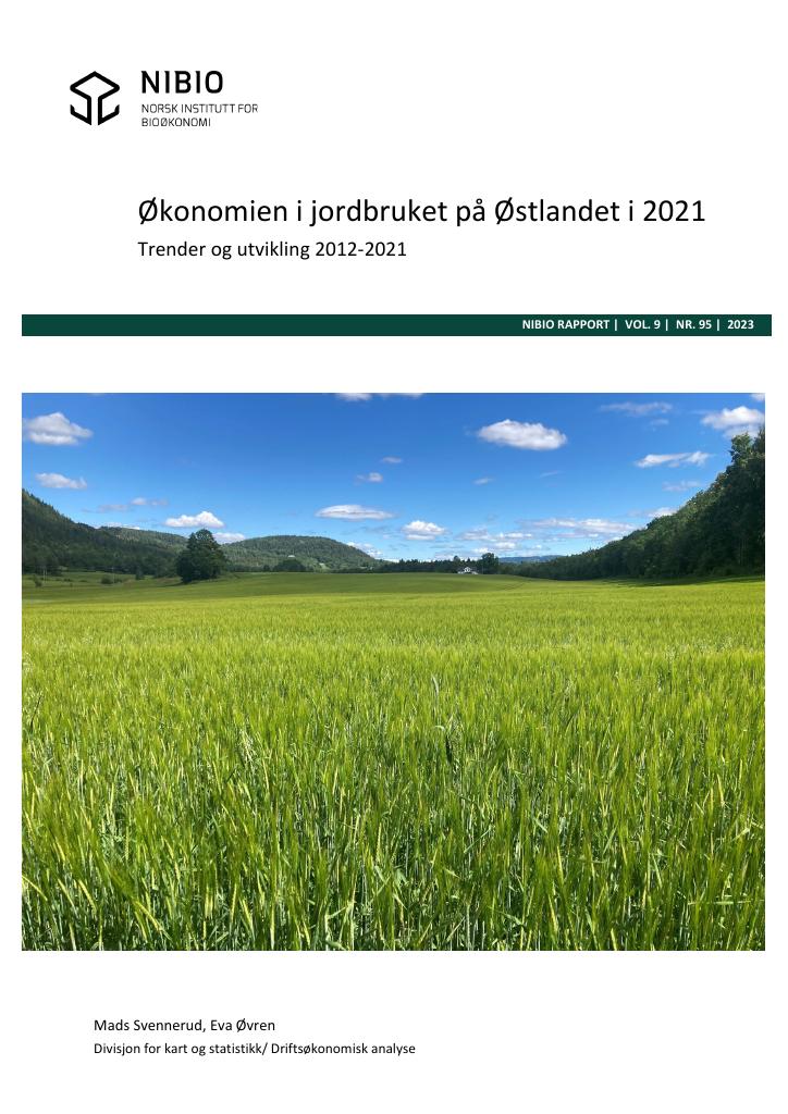 Forsiden av dokumentet Økonomien i jordbruket på Østlandet i 2021