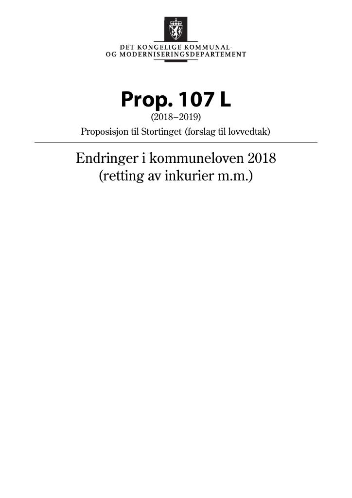 Forsiden av dokumentet Prop. 107 L (2018–2019)