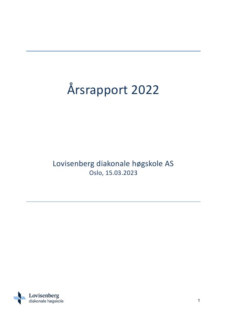 Forsiden av dokumentet Årsrapport Lovisenberg diakonale høgskole 2022