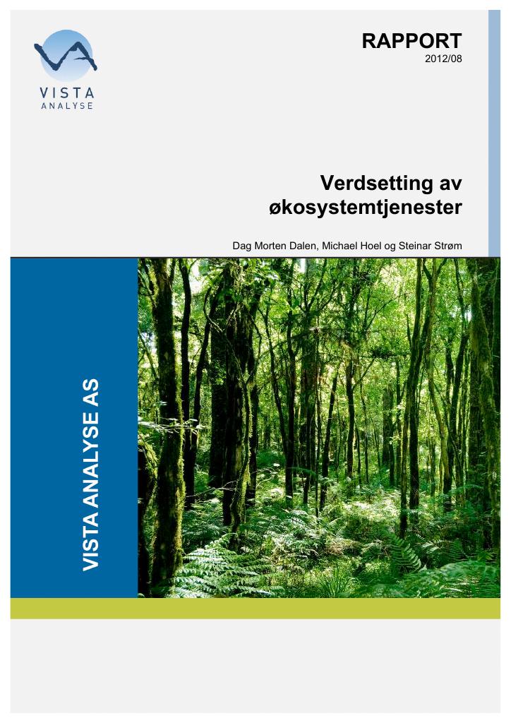 Forsiden av dokumentet Verdsetting av økosystemtjenester