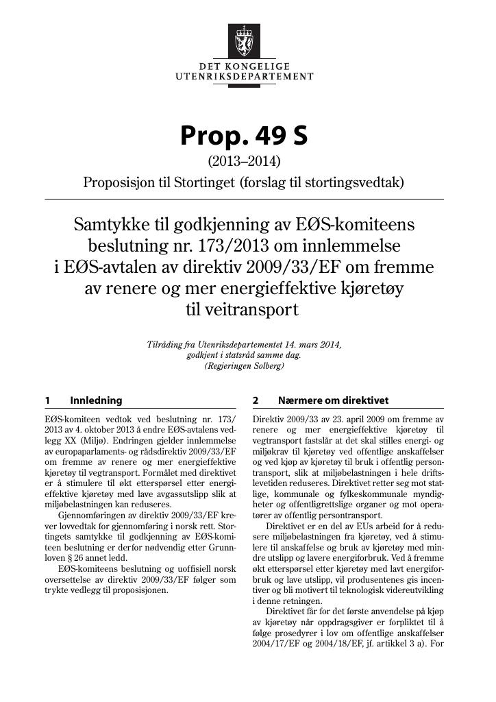 Forsiden av dokumentet Prop. 49 S (2013–2014)