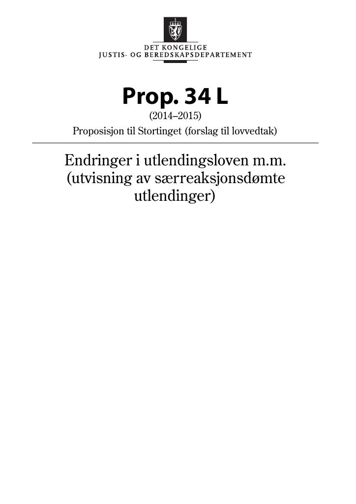 Forsiden av dokumentet Prop. 34 L (2014–2015)