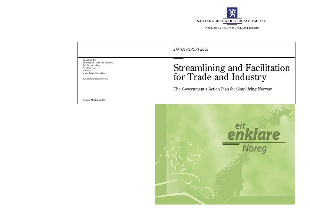 Forsiden av dokumentet Status Report 2003: Streamlining and Facilitation for Trade and Industry