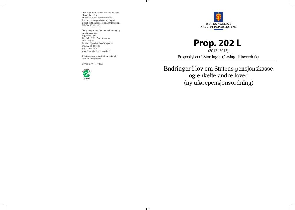 Forsiden av dokumentet Prop. 202 L (2012–2013)