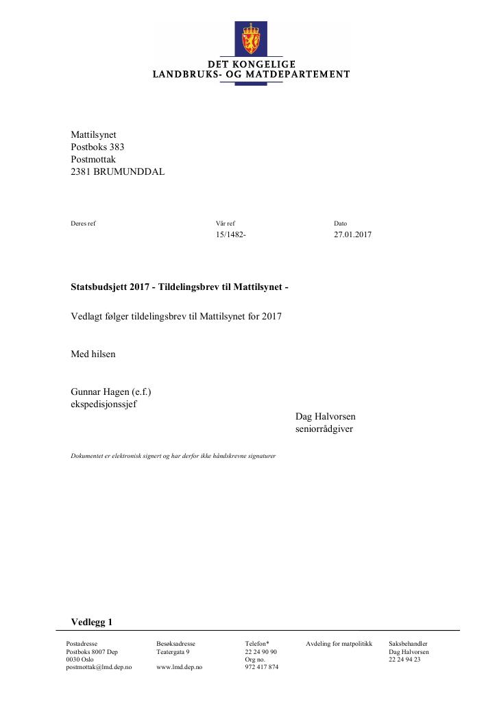 Forsiden av dokumentet Tildelingsbrev(pdf)