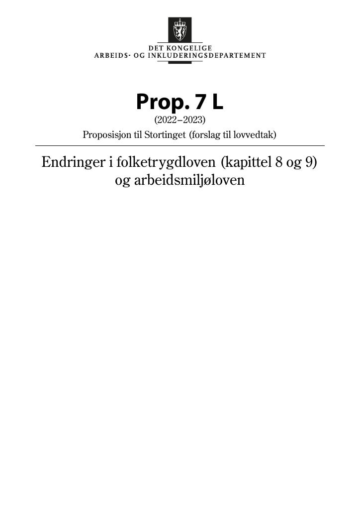 Forsiden av dokumentet Prop. 7 L (2022–2023)
