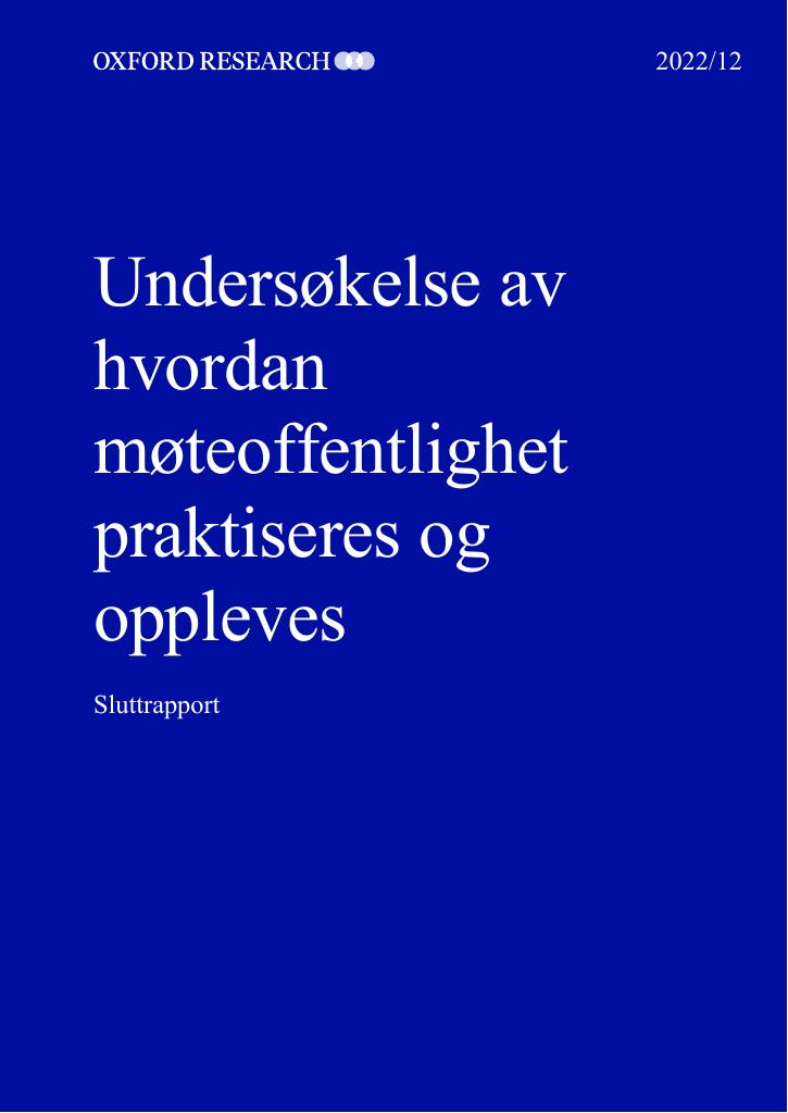 Forsiden av dokumentet Undersøkelse av hvordan møteoffentlighet praktiseres og oppleves