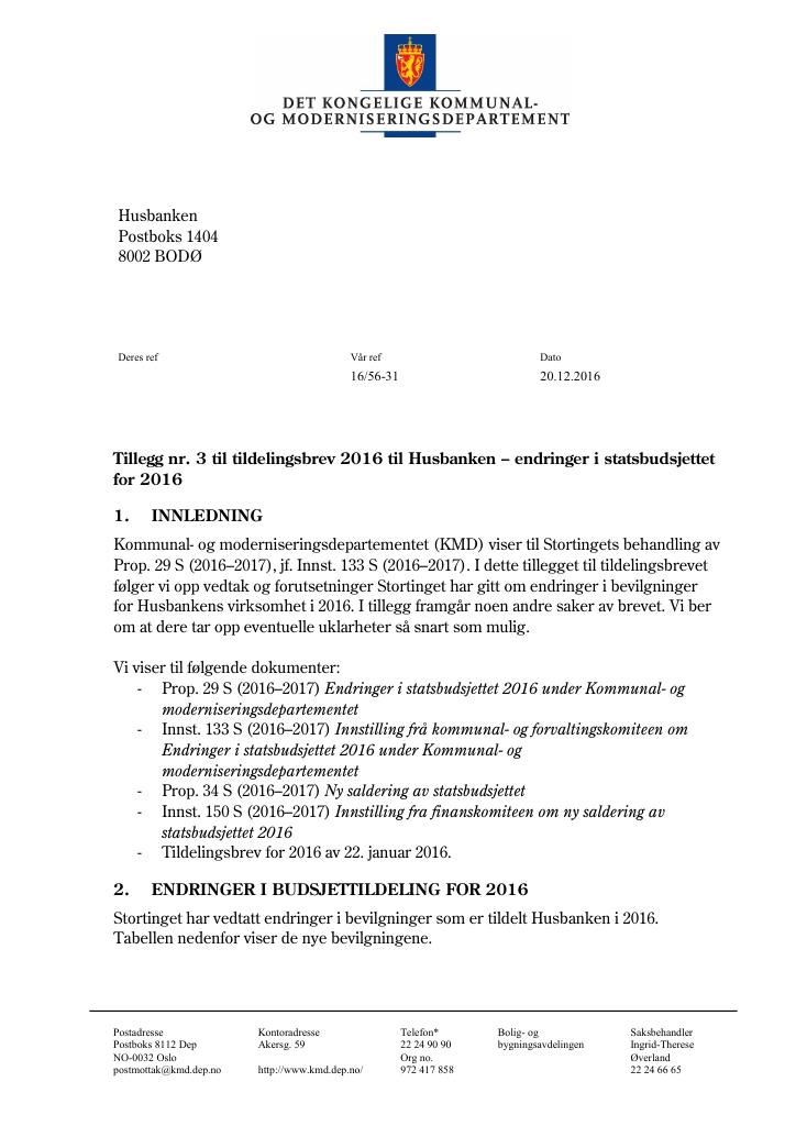 Forsiden av dokumentet tilleggsbrev desember, nysaldering (pdf)