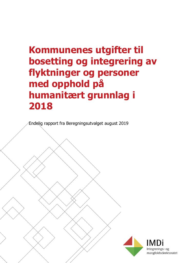 Forsiden av dokumentet Kommunenes utgifter til bosetting og integrering av flyktninger og personer med opphold på humanitært grunnlag i 2018